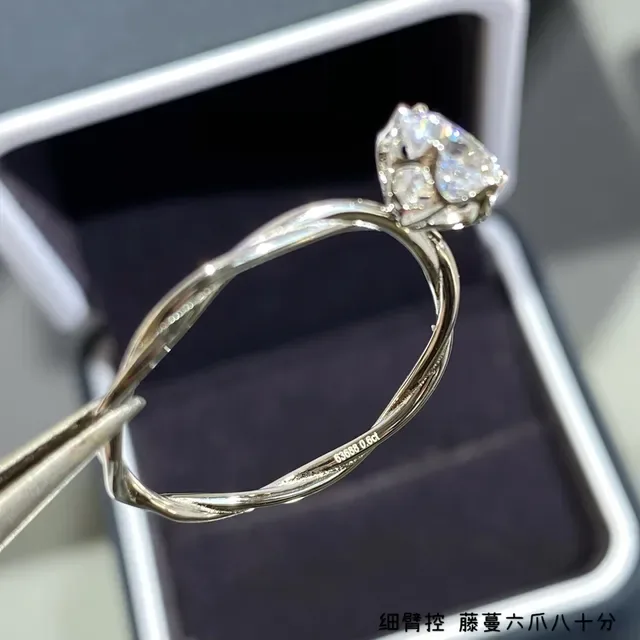 Solitaire Round Brilliant-Cut Stone Six-Prong Twisted Band Ring 5