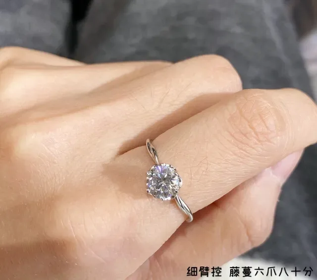 Solitaire Round Brilliant-Cut Stone Six-Prong Twisted Band Ring 9