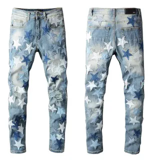 Star-Appliqué Distressed Light-Wash Slim Fit Jeans