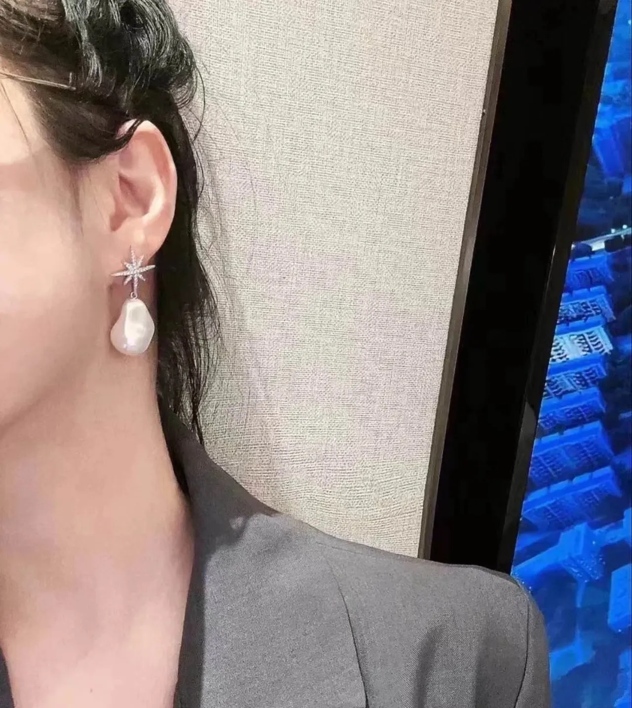 Star-Pavé Baroque Pearl Drop Earrings 4