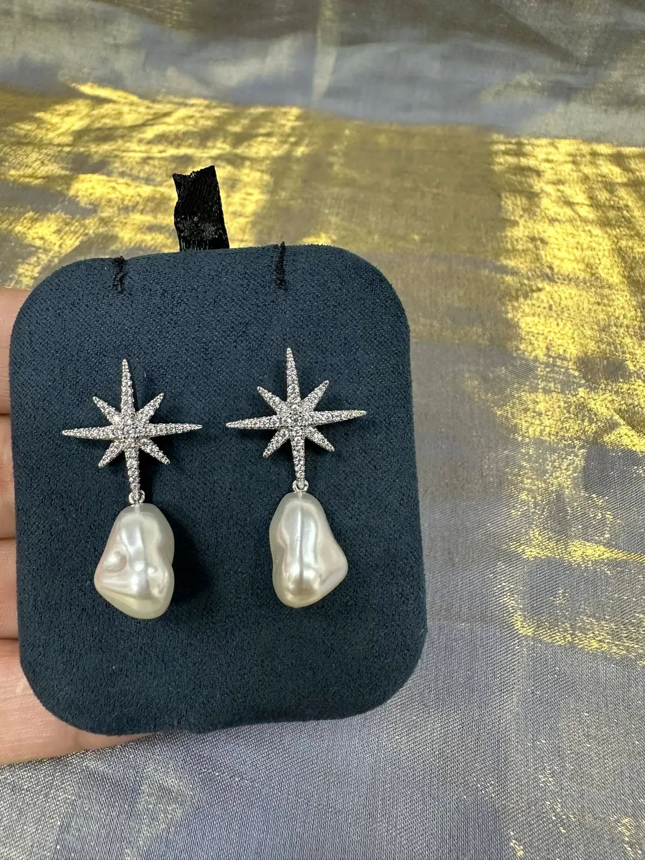 Star-Pavé Baroque Pearl Drop Earrings 7