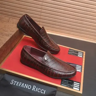 Stefano Ricci Brown Black Crocodile-Embossed Leather Penny Loafer