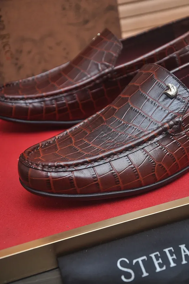 Stefano Ricci Brown Black Crocodile-Embossed Leather Penny Loafer 2