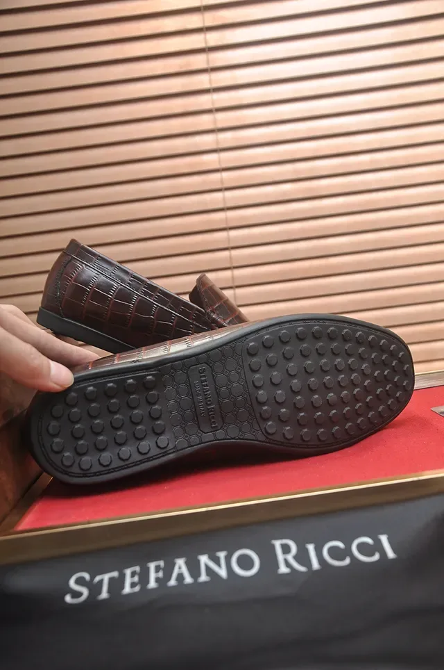Stefano Ricci Brown Black Crocodile-Embossed Leather Penny Loafer 3