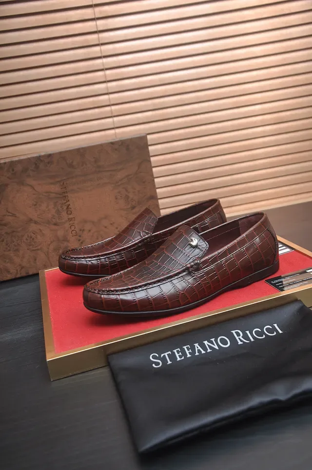 Stefano Ricci Brown Black Crocodile-Embossed Leather Penny Loafer 4