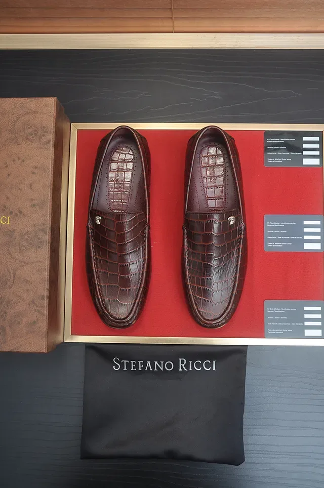 Stefano Ricci Brown Black Crocodile-Embossed Leather Penny Loafer 5