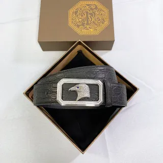Stefano Ricci Eagle Head Pavé Buckle Black Crocodile Leather Belt