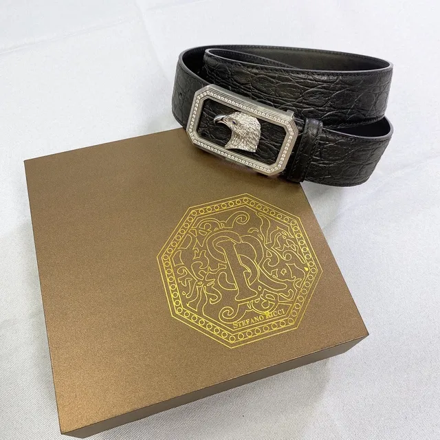 Stefano Ricci Eagle Head Pavé Buckle Black Crocodile Leather Belt 2