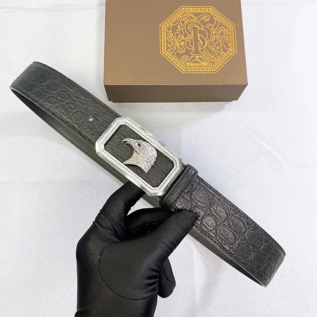 Stefano Ricci Eagle Head Pavé Buckle Black Crocodile Leather Belt 5