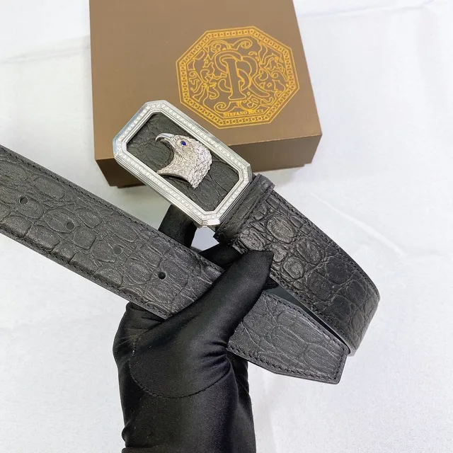 Stefano Ricci Eagle Head Pavé Buckle Black Crocodile Leather Belt 6