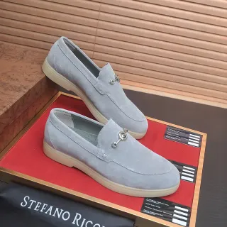 Stefano Ricci 灰米麂皮鞋面马衔扣乐福鞋