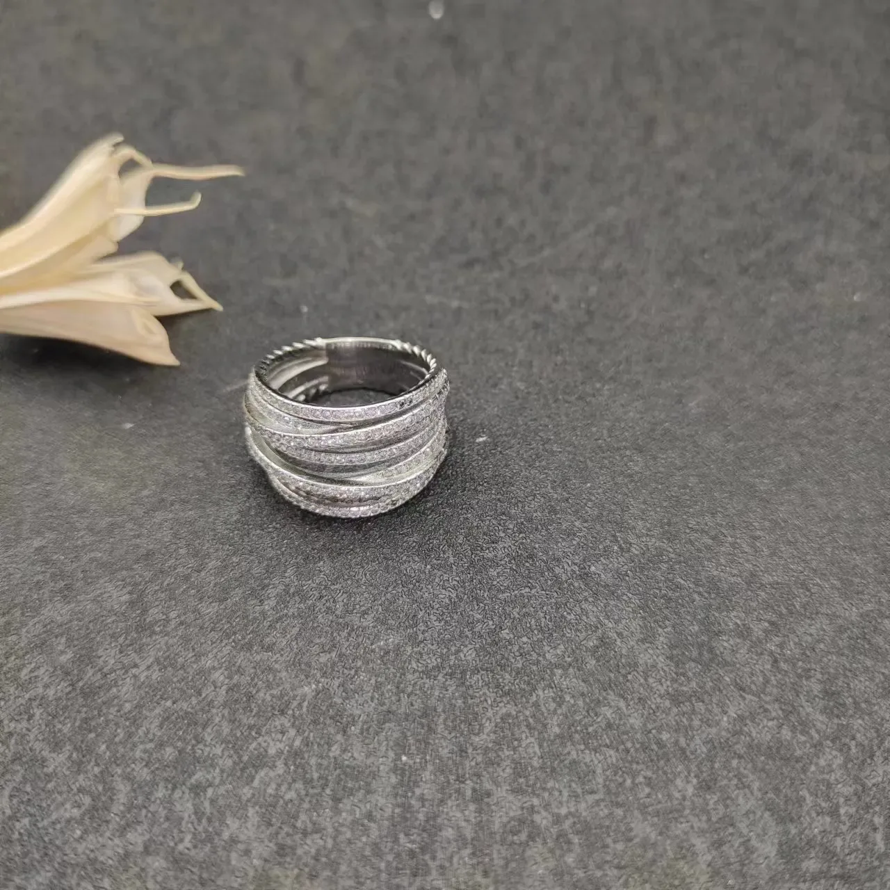 Sterling Silver Twisted Multi-Band Pavé Ring 6