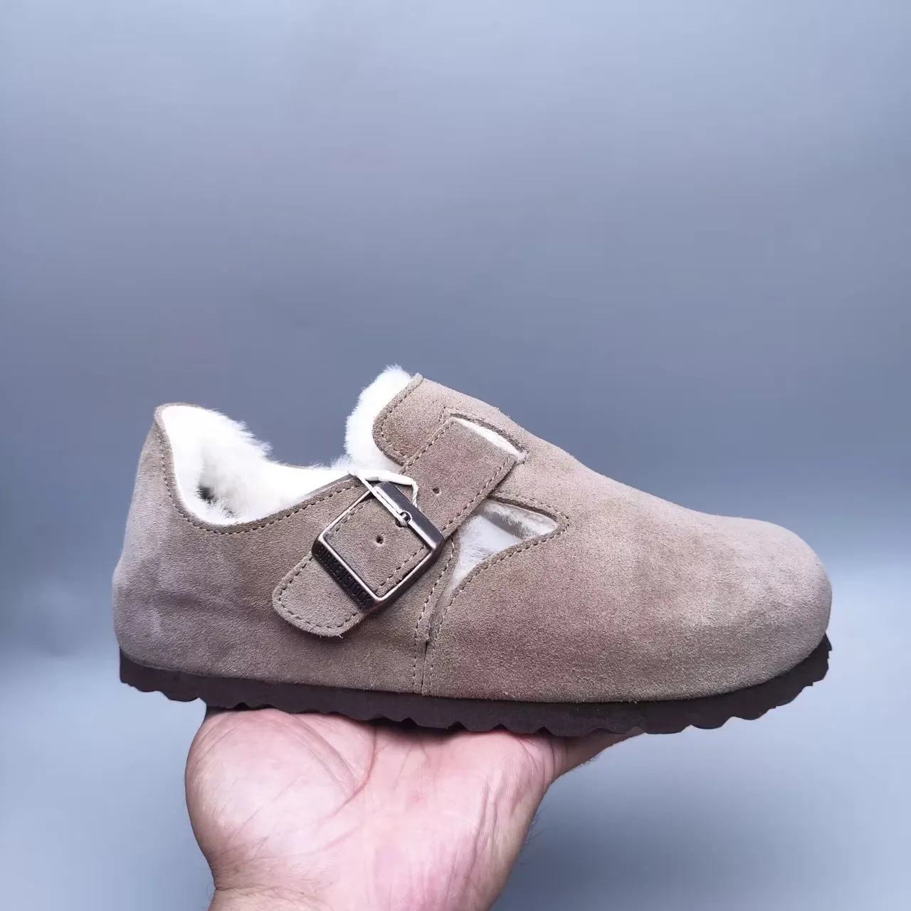 Suede Shearling-Lined T-Strap Buckle Slip-On Casual Shoes 7