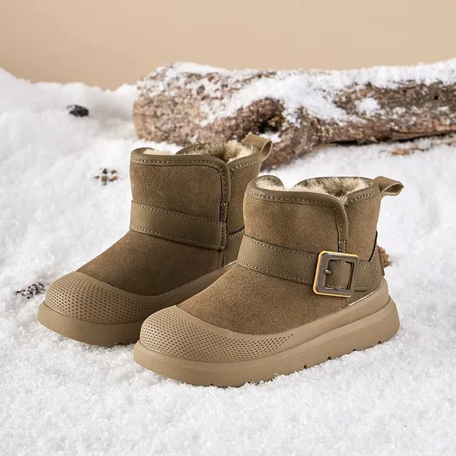 Tan Suede Shearling-Lined Buckle Strap Snow Boots 5