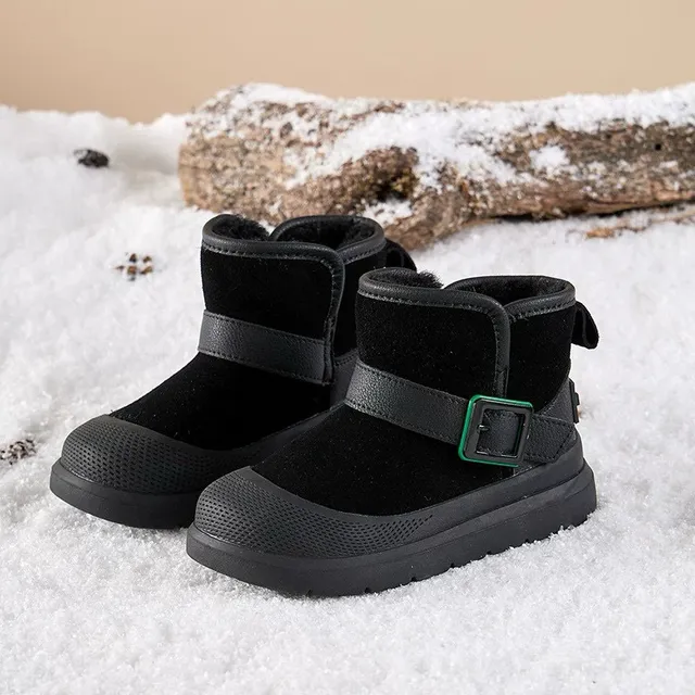 Tan Suede Shearling-Lined Buckle Strap Snow Boots 7