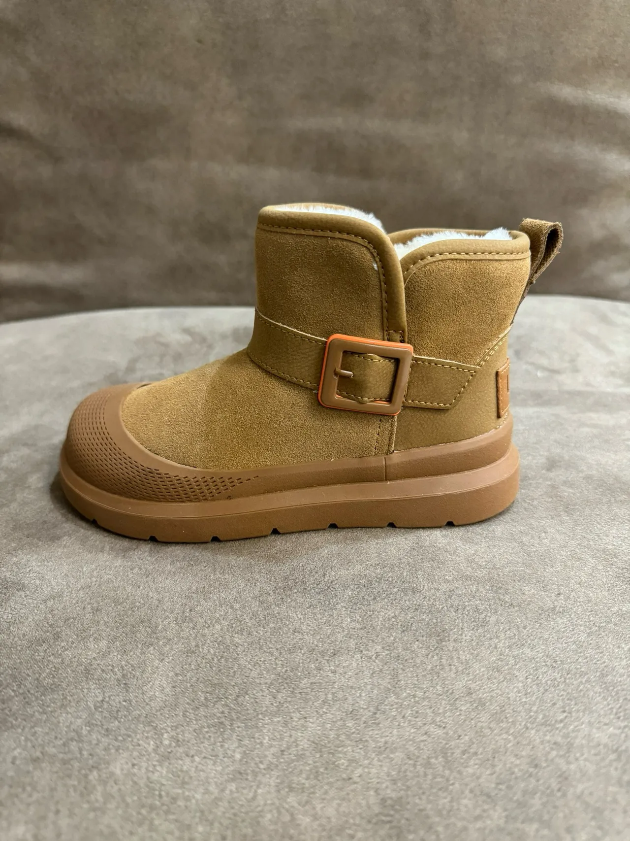 Tan Suede Shearling-Lined Buckle Strap Snow Boots 16