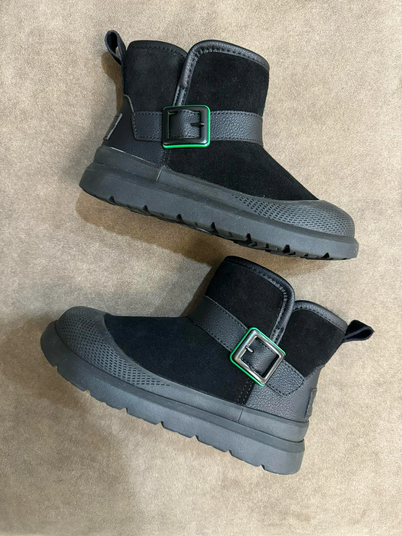 Tan Suede Shearling-Lined Buckle Strap Snow Boots 21
