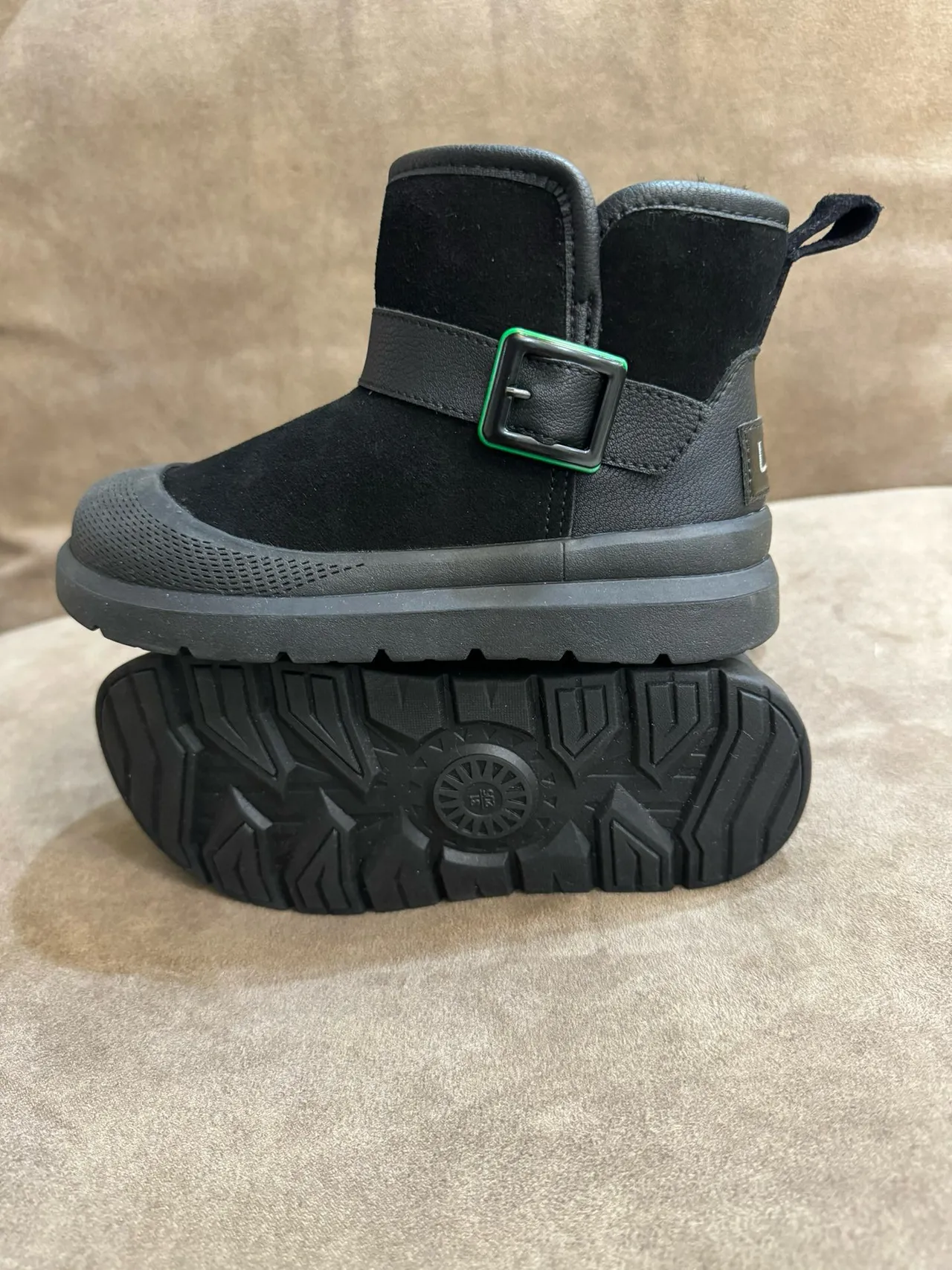Tan Suede Shearling-Lined Buckle Strap Snow Boots 24