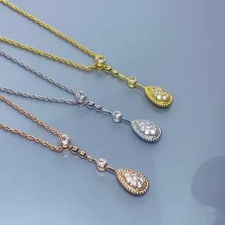 三色泪滴镶嵌吊坠项链