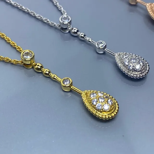 Three-Tone Teardrop Pavé Pendant Necklaces 4