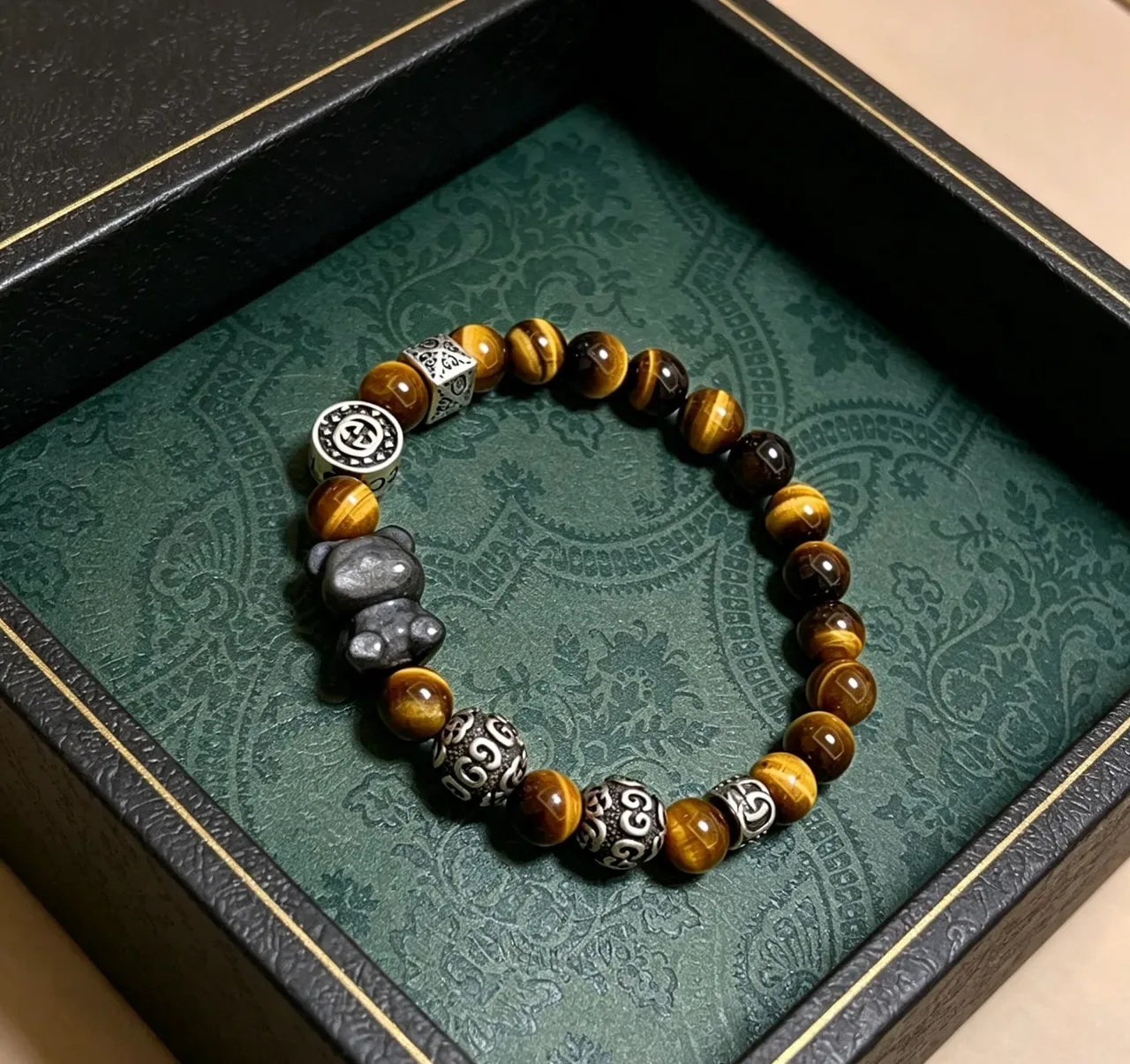 Tiger's Eye and Silver-Tone Metal Beaded Bracelet 2