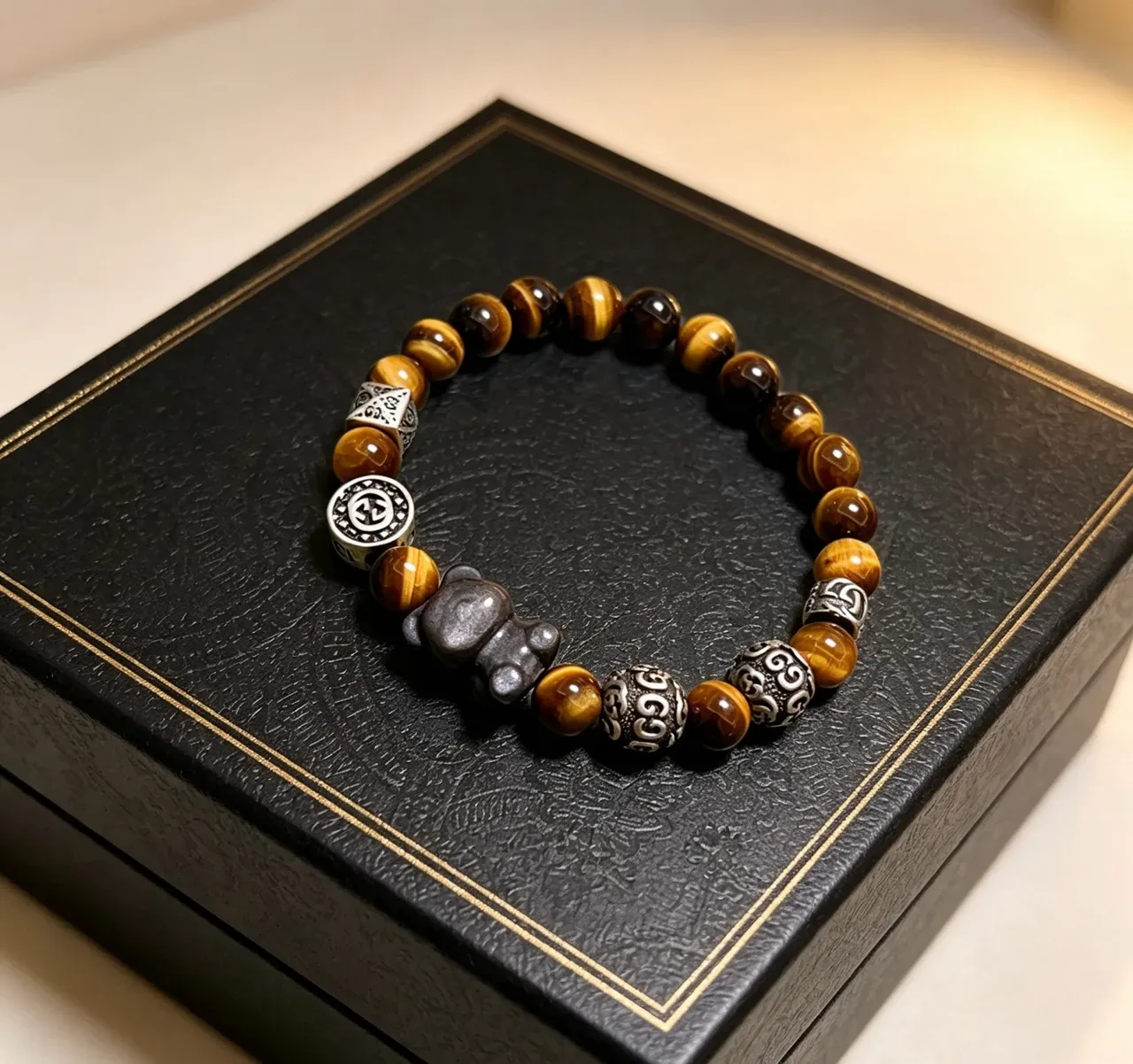 Tiger's Eye and Silver-Tone Metal Beaded Bracelet 6