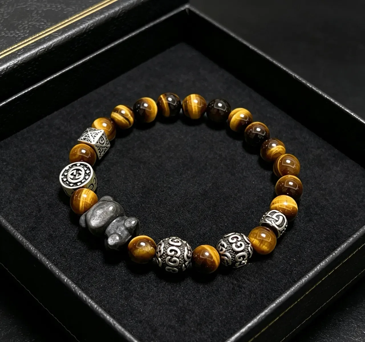 Tiger's Eye and Silver-Tone Metal Beaded Bracelet 7