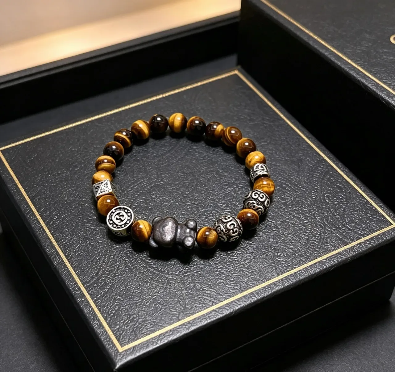 Tiger's Eye and Silver-Tone Metal Beaded Bracelet 9