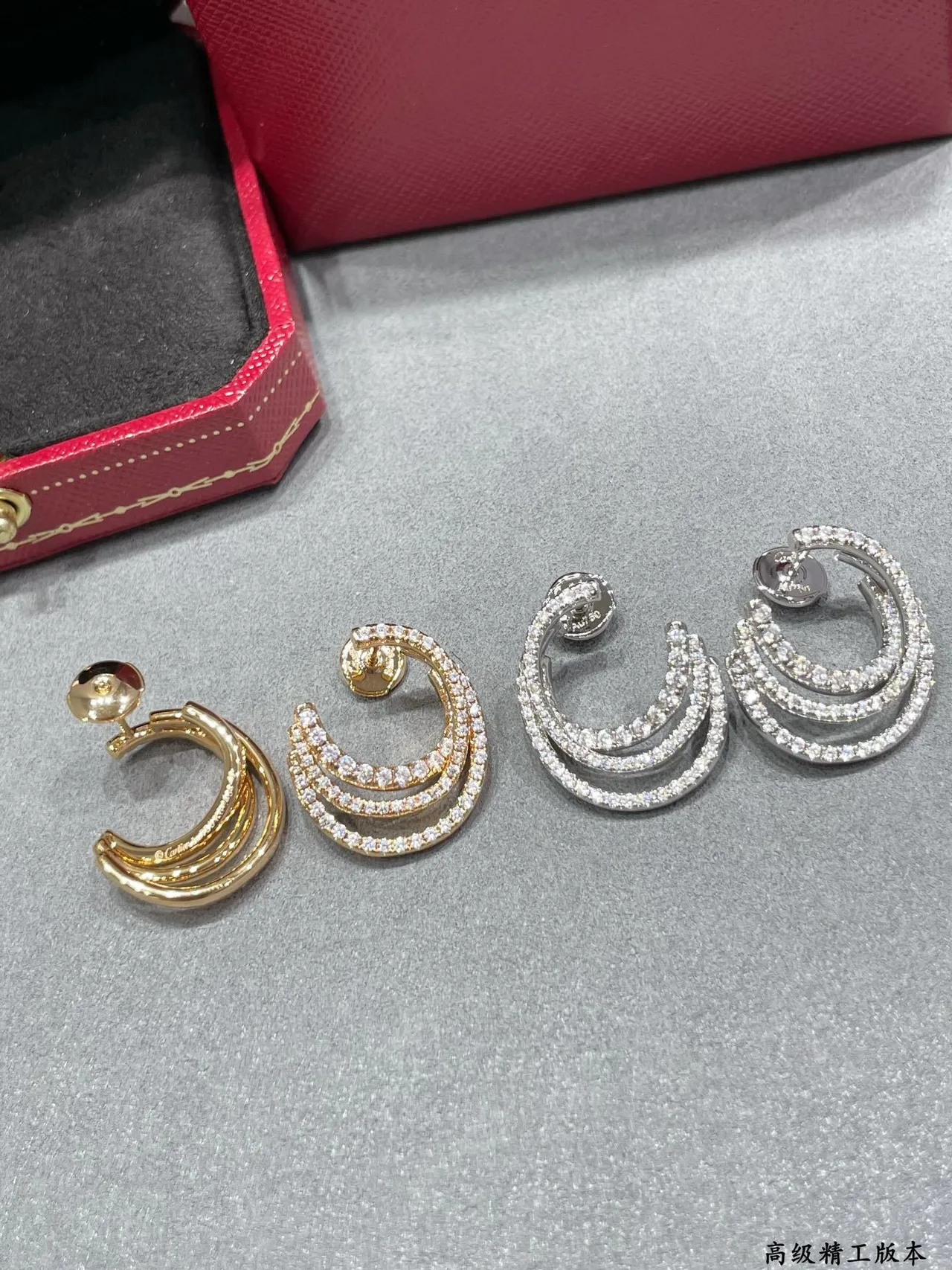Triple Crescent Pavé-Set Silver-Tone Huggie Earrings 2