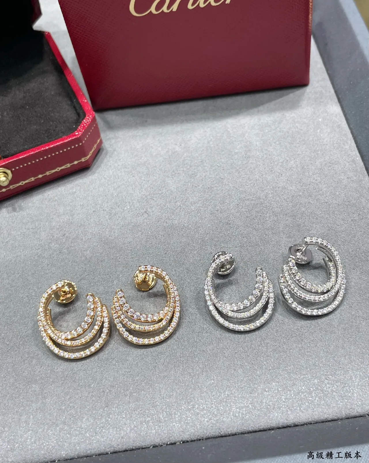 Triple Crescent Pavé-Set Silver-Tone Huggie Earrings 3