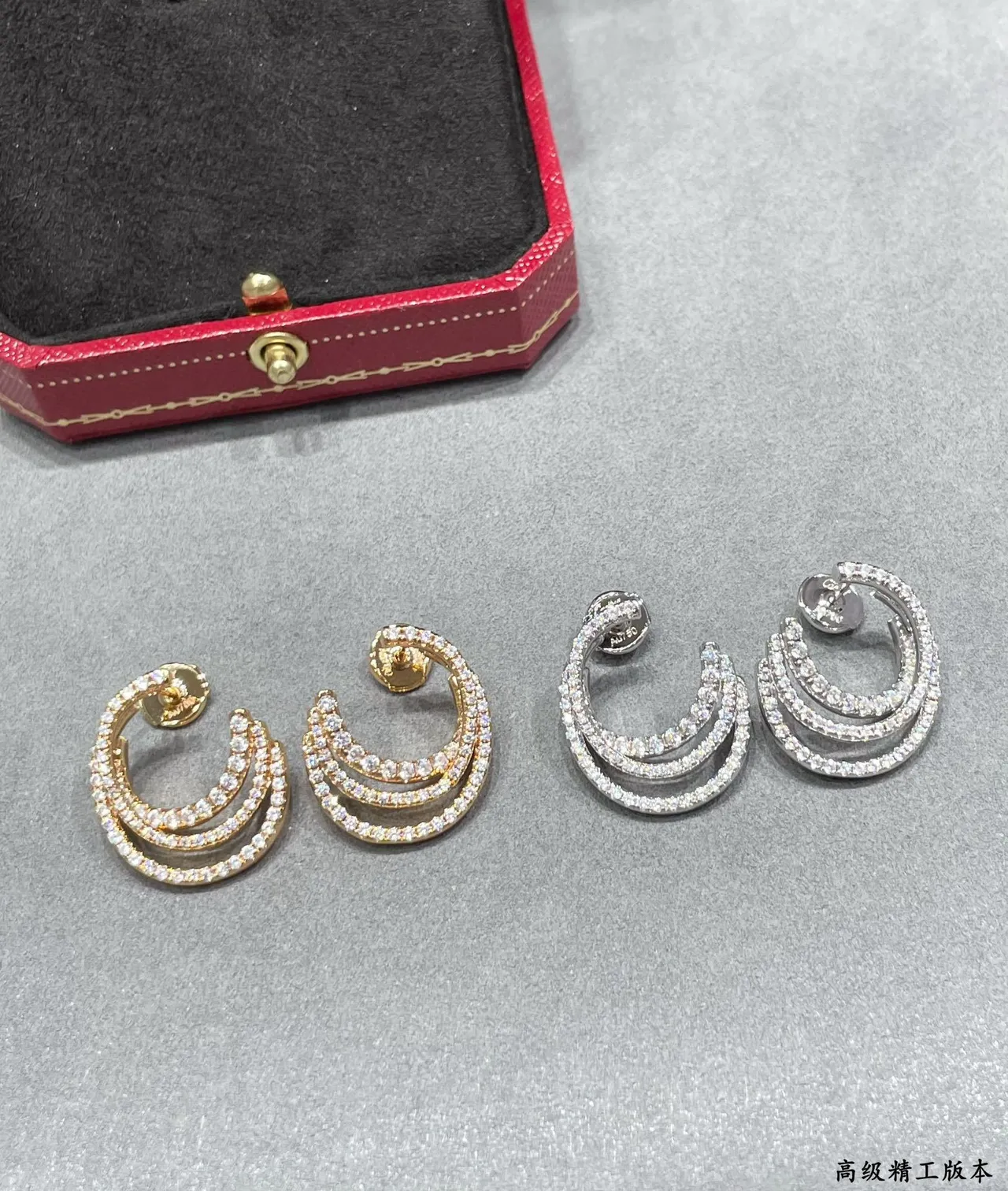 Triple Crescent Pavé-Set Silver-Tone Huggie Earrings 7