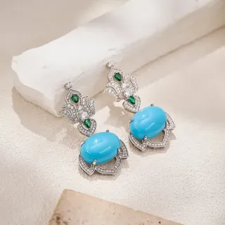Turquoise and Emerald Floral Filigree Drop Earrings