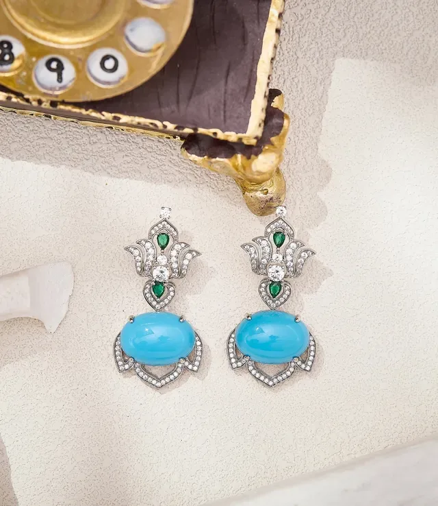 Turquoise and Emerald Floral Filigree Drop Earrings 2
