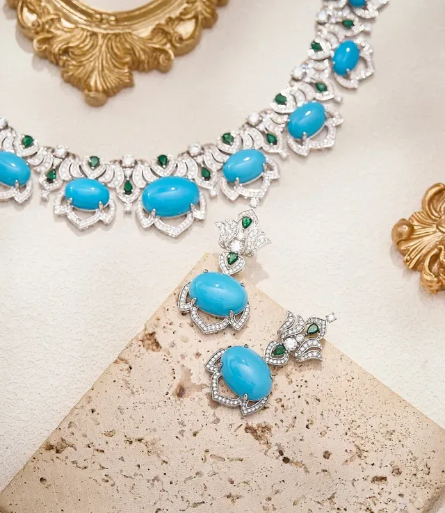 Turquoise and Emerald Floral Filigree Drop Earrings 4