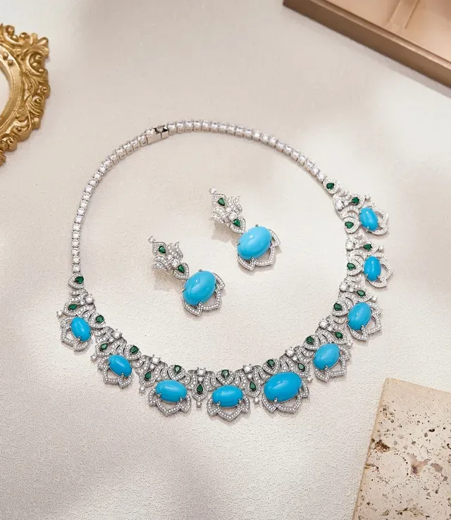Turquoise and Emerald Floral Filigree Drop Earrings 5