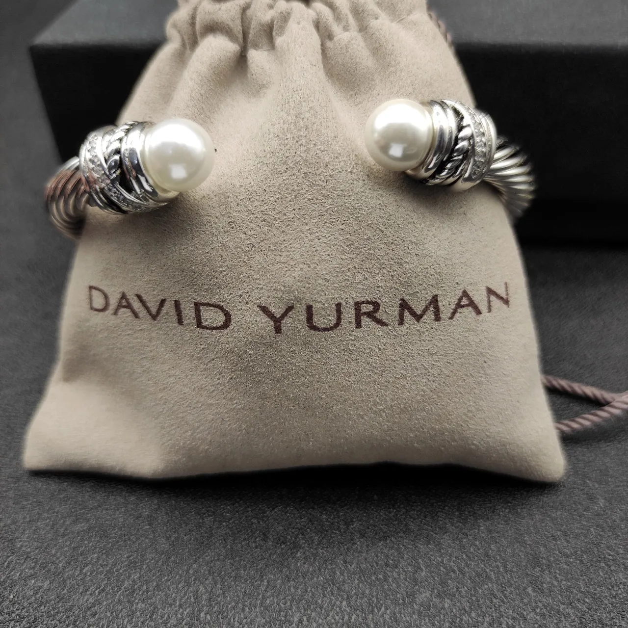 Twisted Cable Pearl-Terminal Open Bangle Bracelet 2