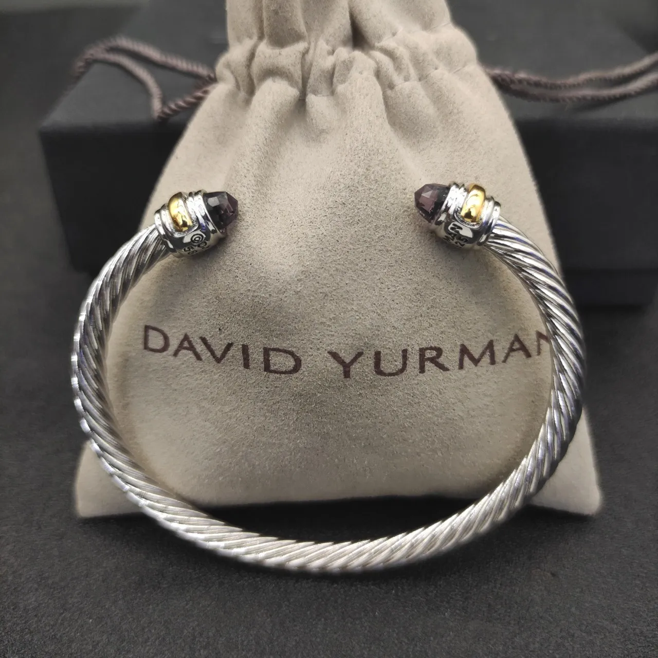 Twisted Cable Two-Tone Faceted Stone End Bracelet 3