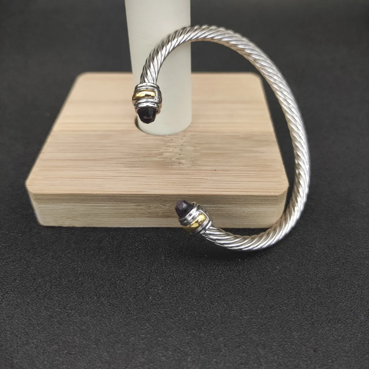 Twisted Cable Two-Tone Faceted Stone End Bracelet 6