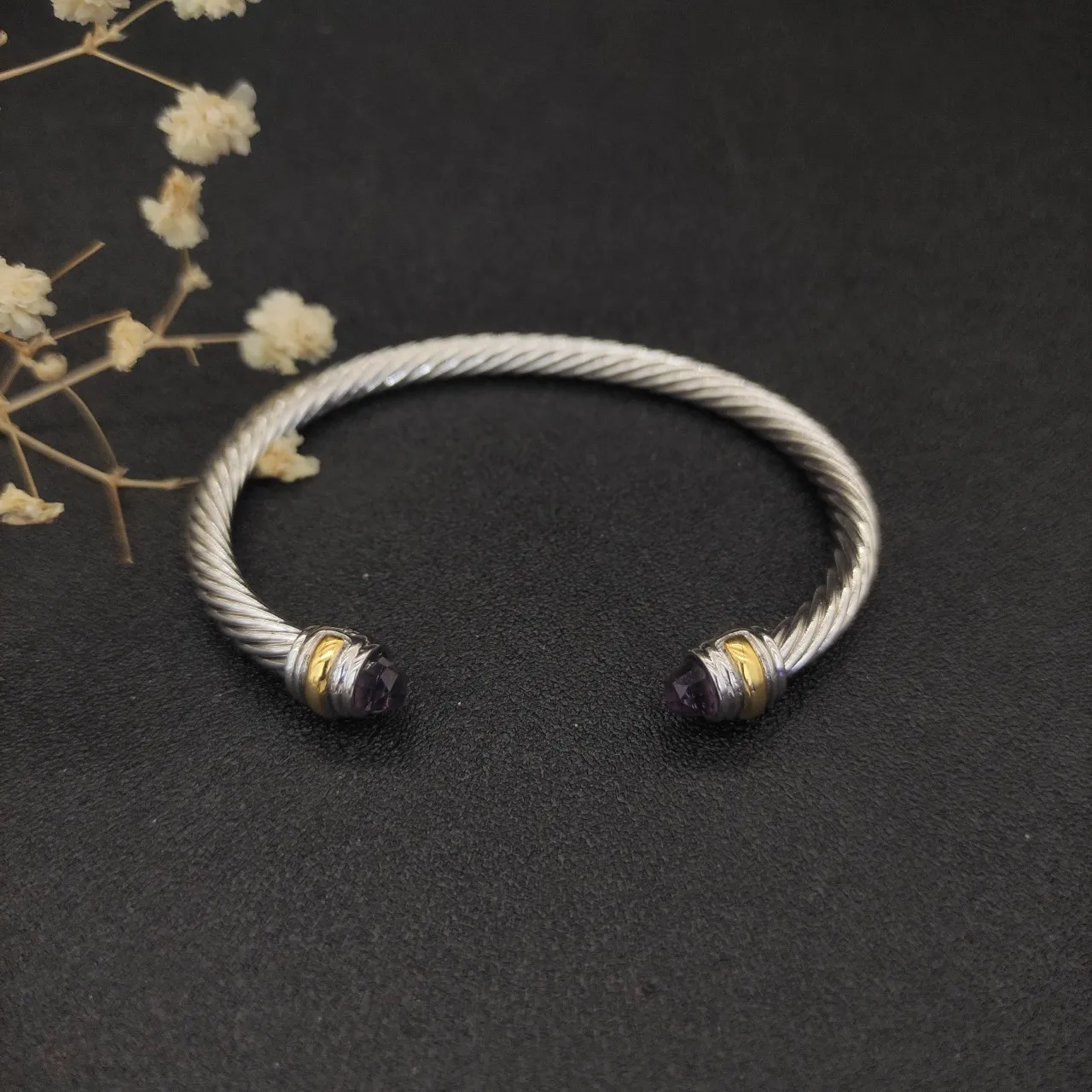 Twisted Cable Two-Tone Faceted Stone End Bracelet 8