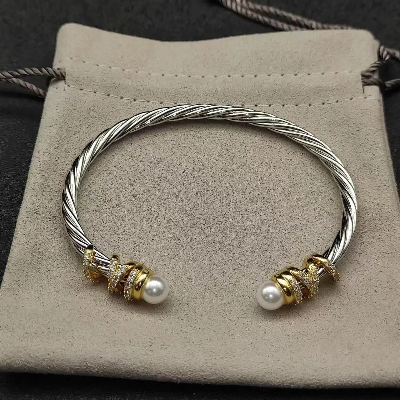 Twisted Cable Two-Tone Pearl-End Bracelet 3