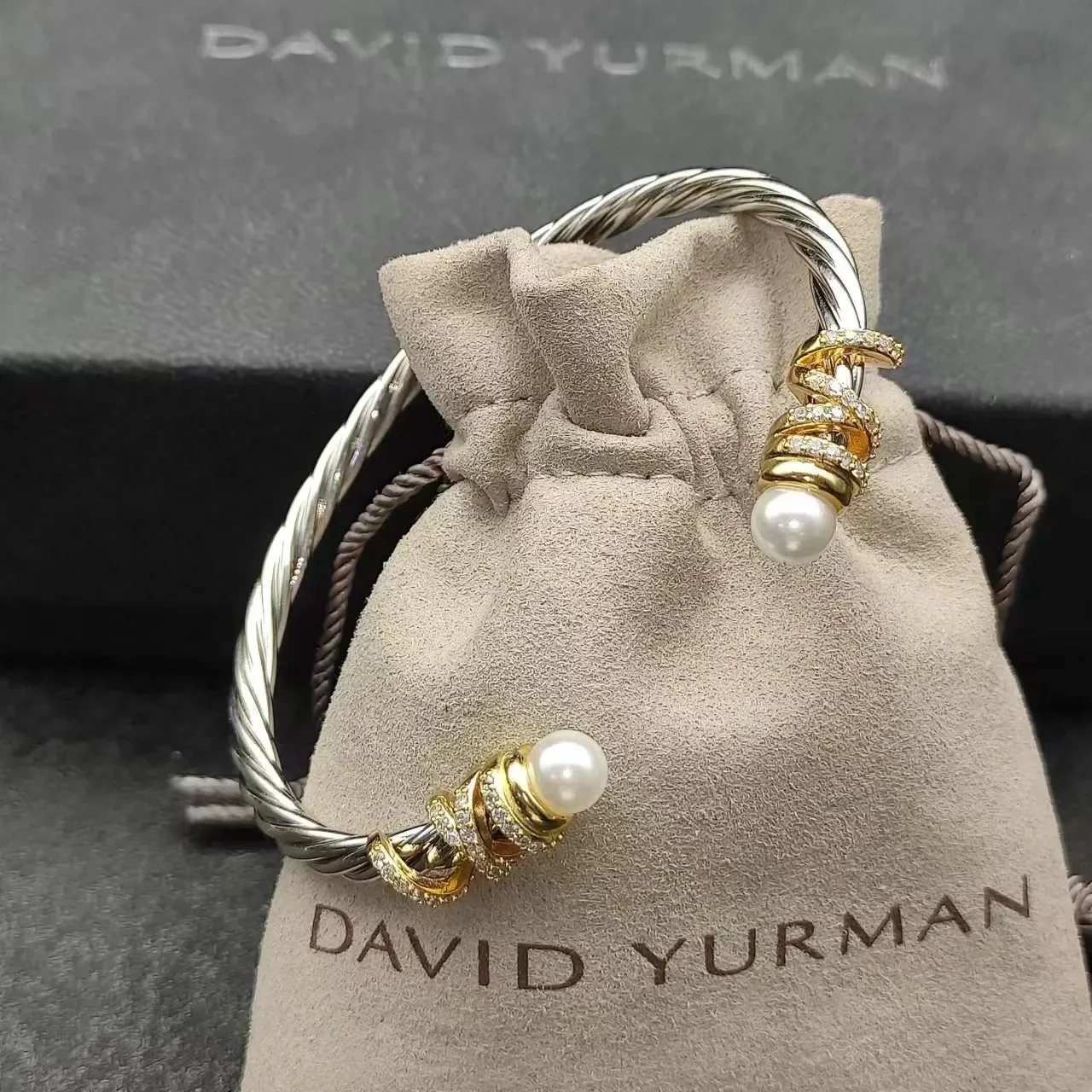 Twisted Cable Two-Tone Pearl-End Bracelet 5