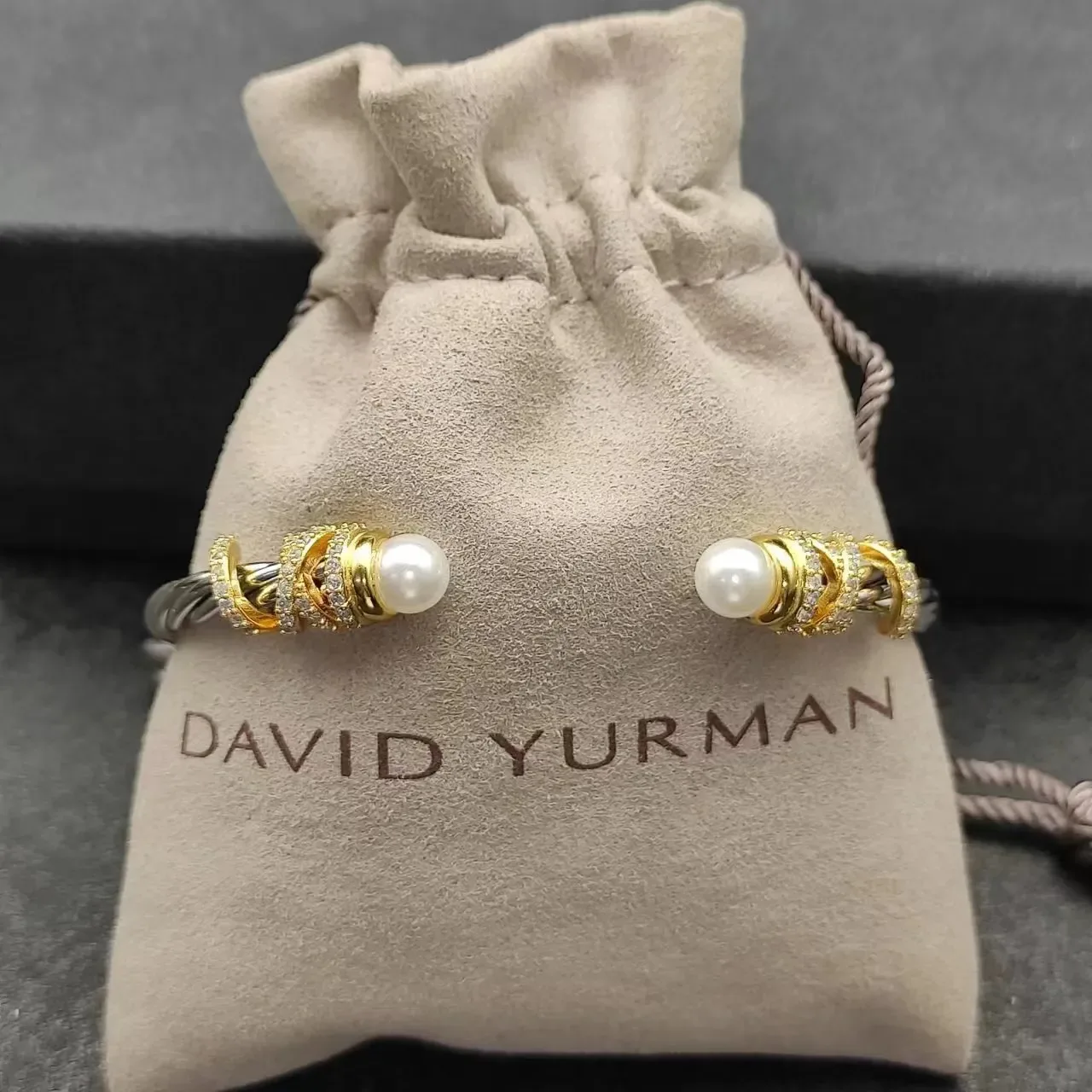 Twisted Cable Two-Tone Pearl-End Bracelet 9