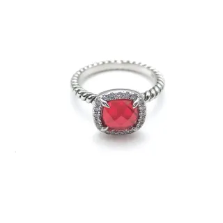Twisted Rope Band Cushion-Cut Red Gemstone Halo Ring