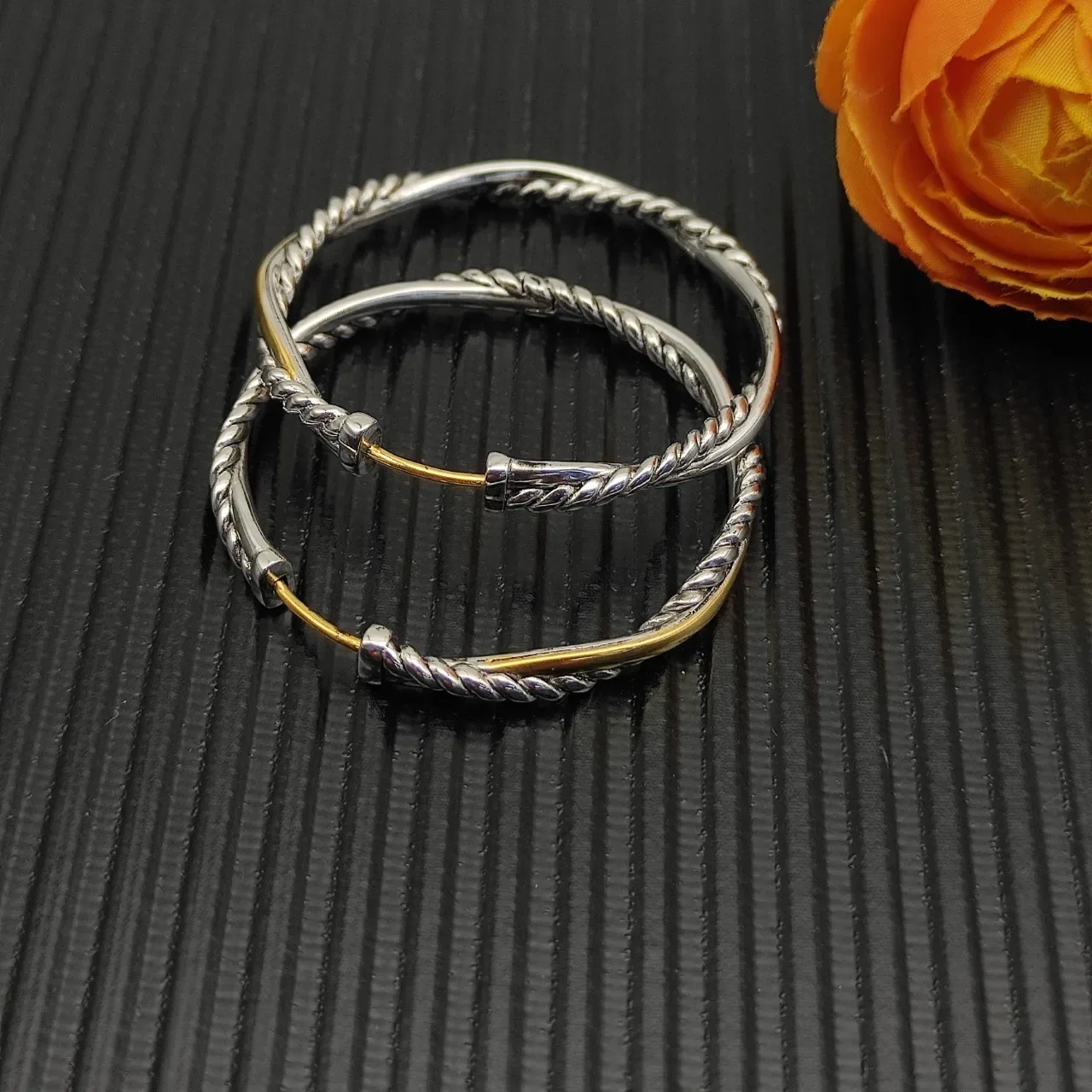 Twisted Rope Dual-Tone Hoop Earrings 8