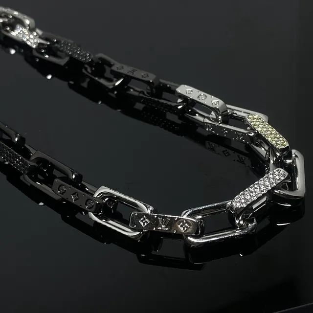 Two-Tone Black and Silver Crystal-Embellished Chunky Chain Necklace 2