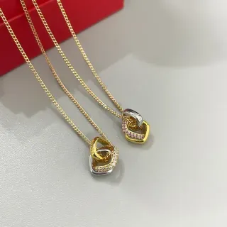 Two-Tone Gold and Silver Interlocking Heart Crystal Pendant Necklaces