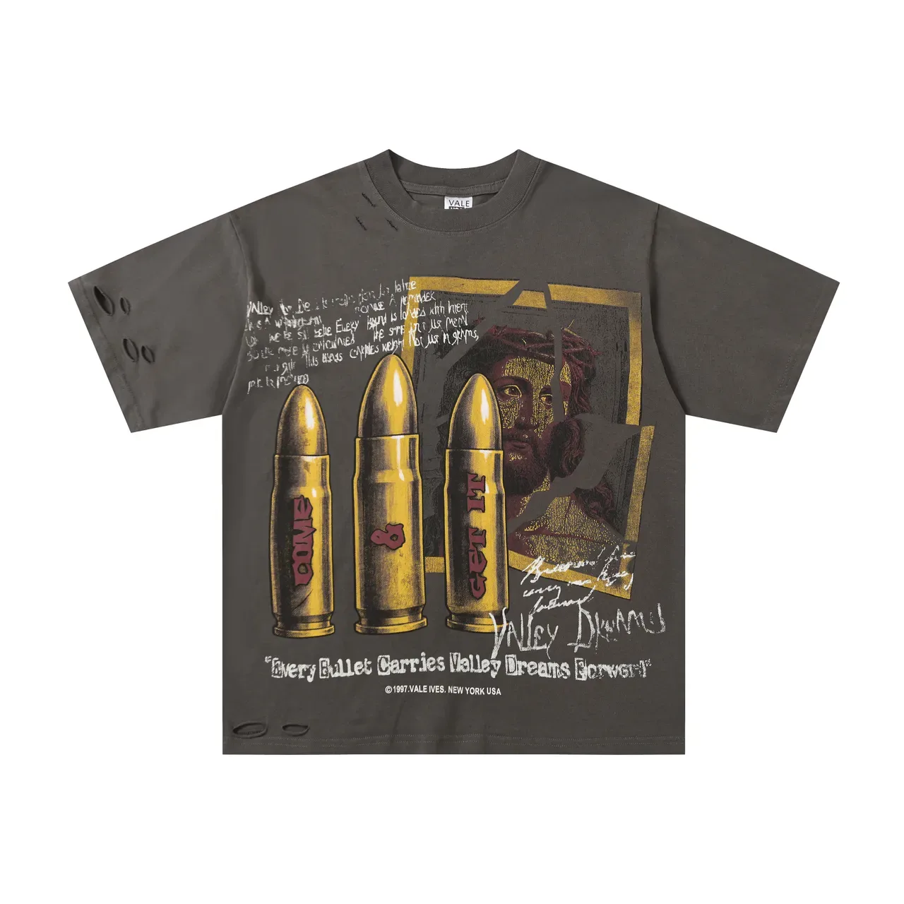 Vale Distressed Graphic Print Charcoal Gray T-Shirt 2