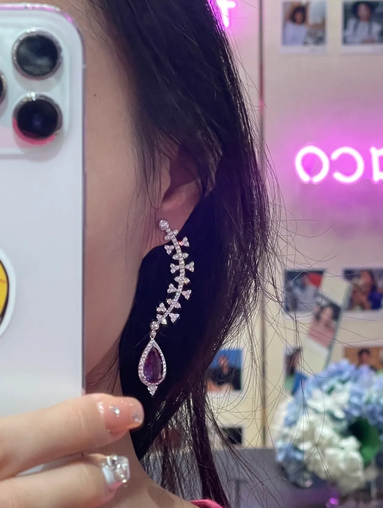 Vine-Inspired Pavé Teardrop Purple Gemstone Earrings 3