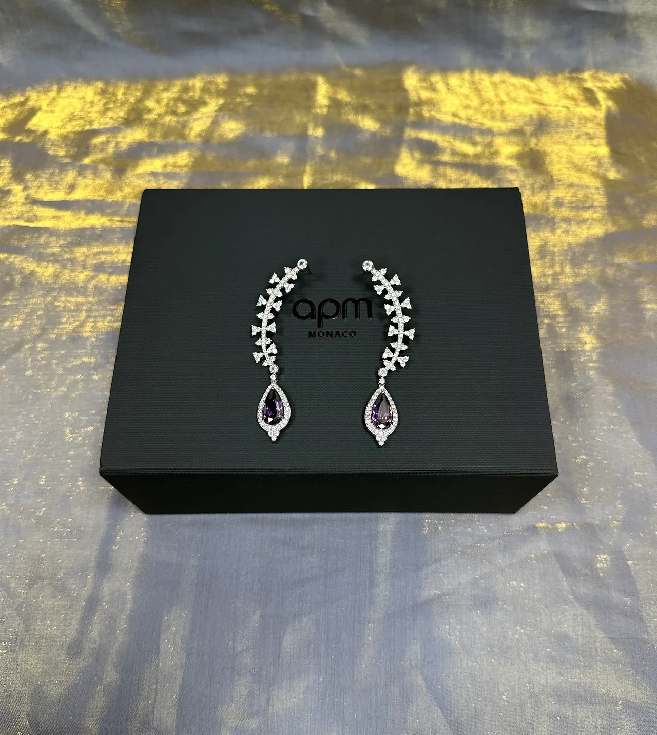 Vine-Inspired Pavé Teardrop Purple Gemstone Earrings 5