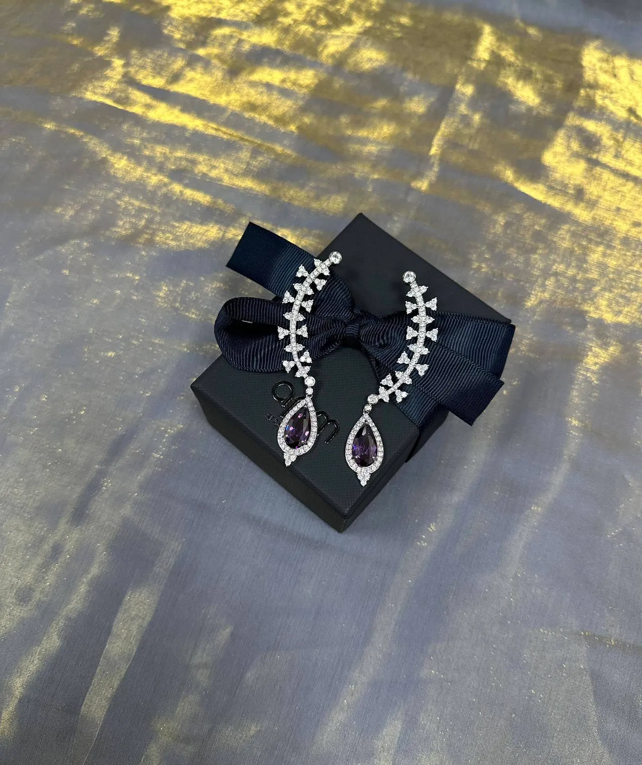 Vine-Inspired Pavé Teardrop Purple Gemstone Earrings 6